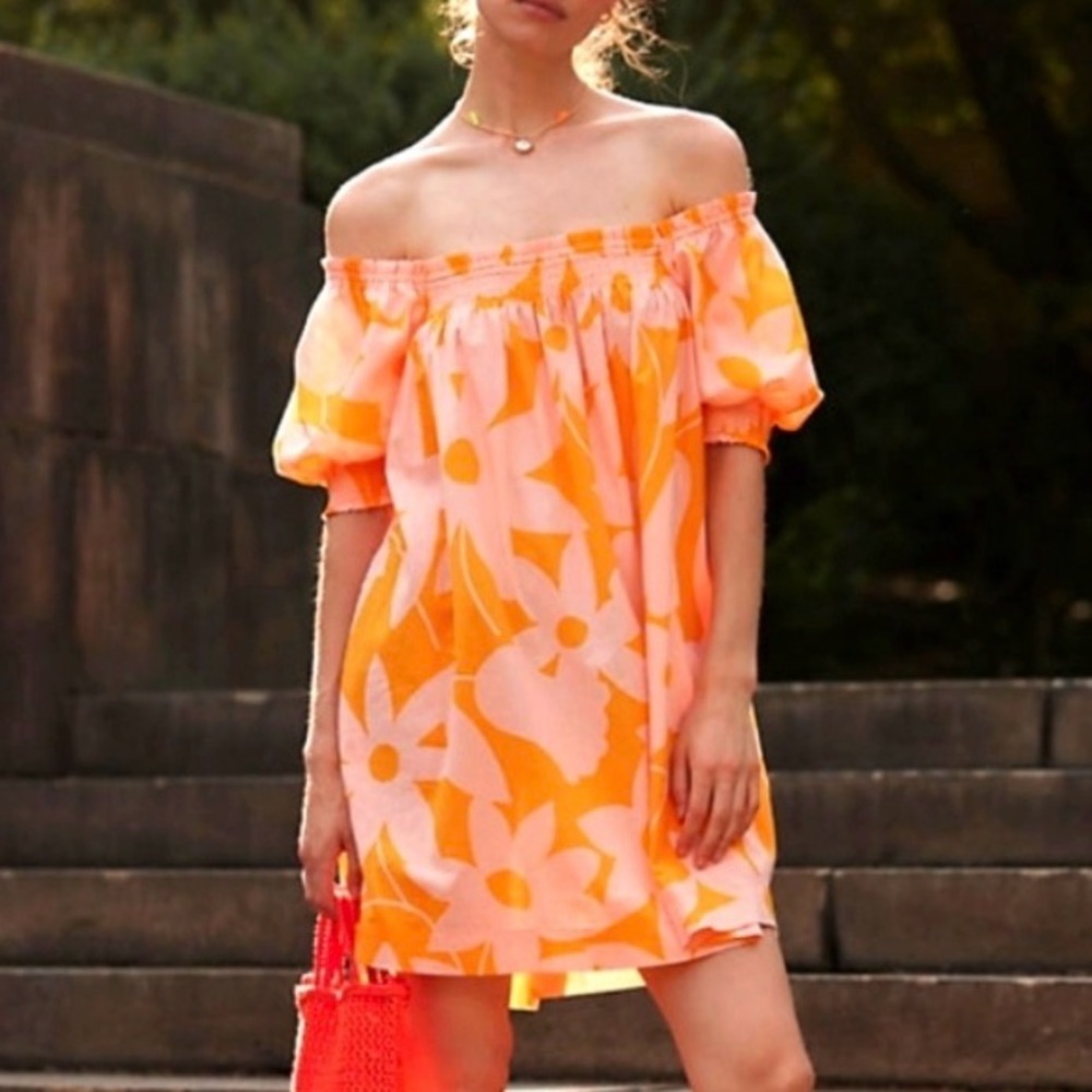 Free People Off-Shoulder Floral Orange Dress